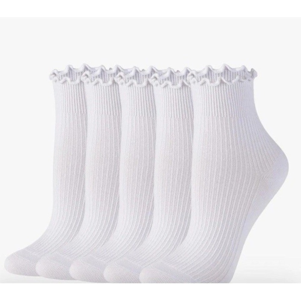 Losa Kute Ruffle Socks Women Med White New 5 Pairs Cotton Ankle C952